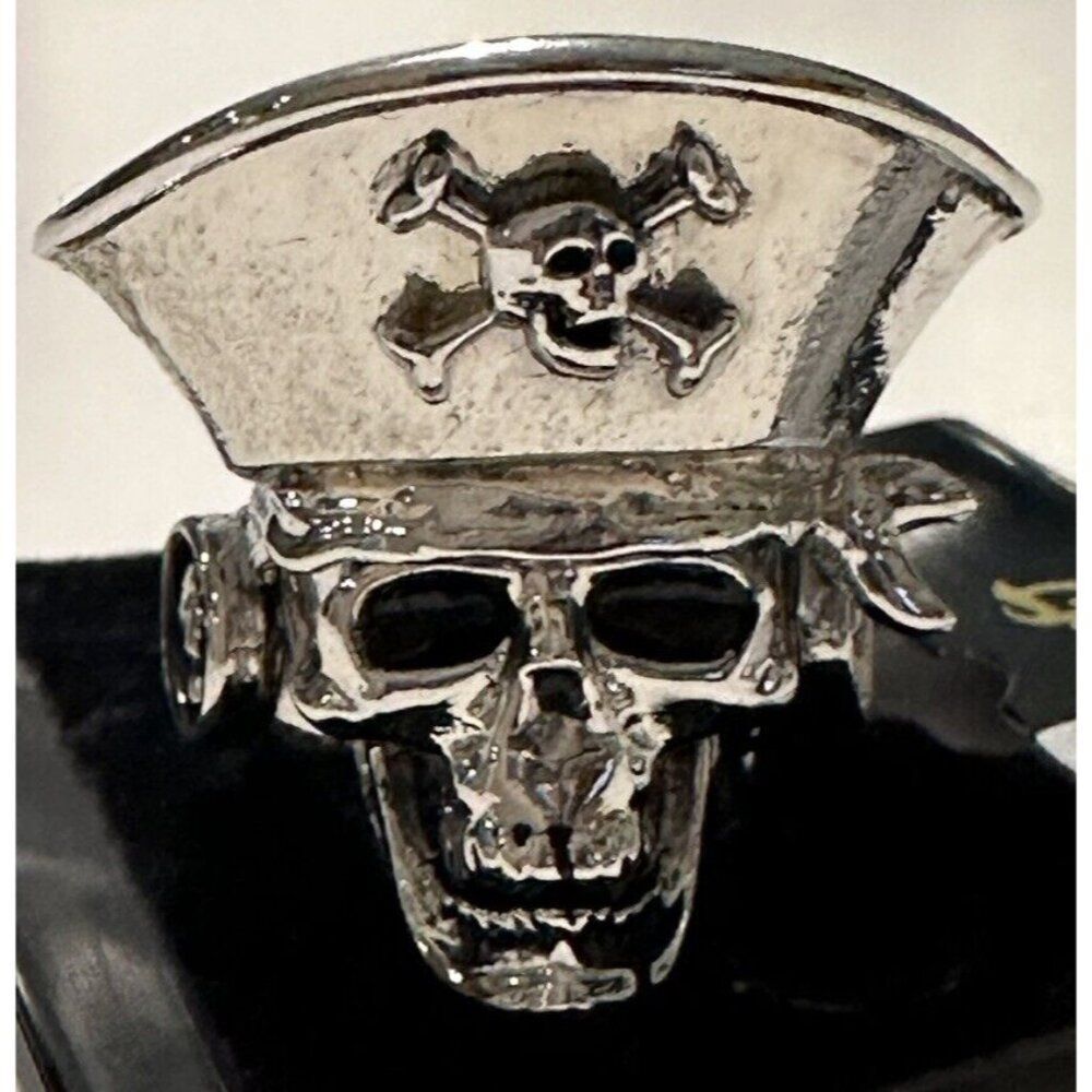 Silver Tone Biker Outlaw Captain Pirate Skull Ring Sz 6.75 Caribbean ￼